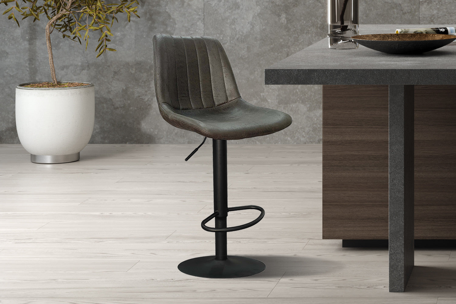 Rousseau - Chaise de bar Barcelona PU Marron foncé DEC7998 - 89x43x50 cm