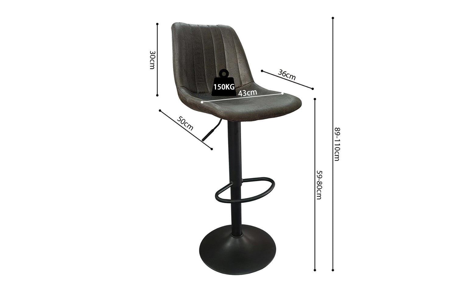 Rousseau - Barstoel Barcelona PU Donkerbruin DEC7998 - 89x43x50 cm