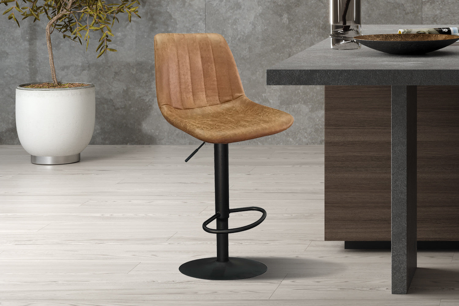 Rousseau - Chaise de bar Barcelona PU Cognac - DEC7998 - 89x43x50 cm
