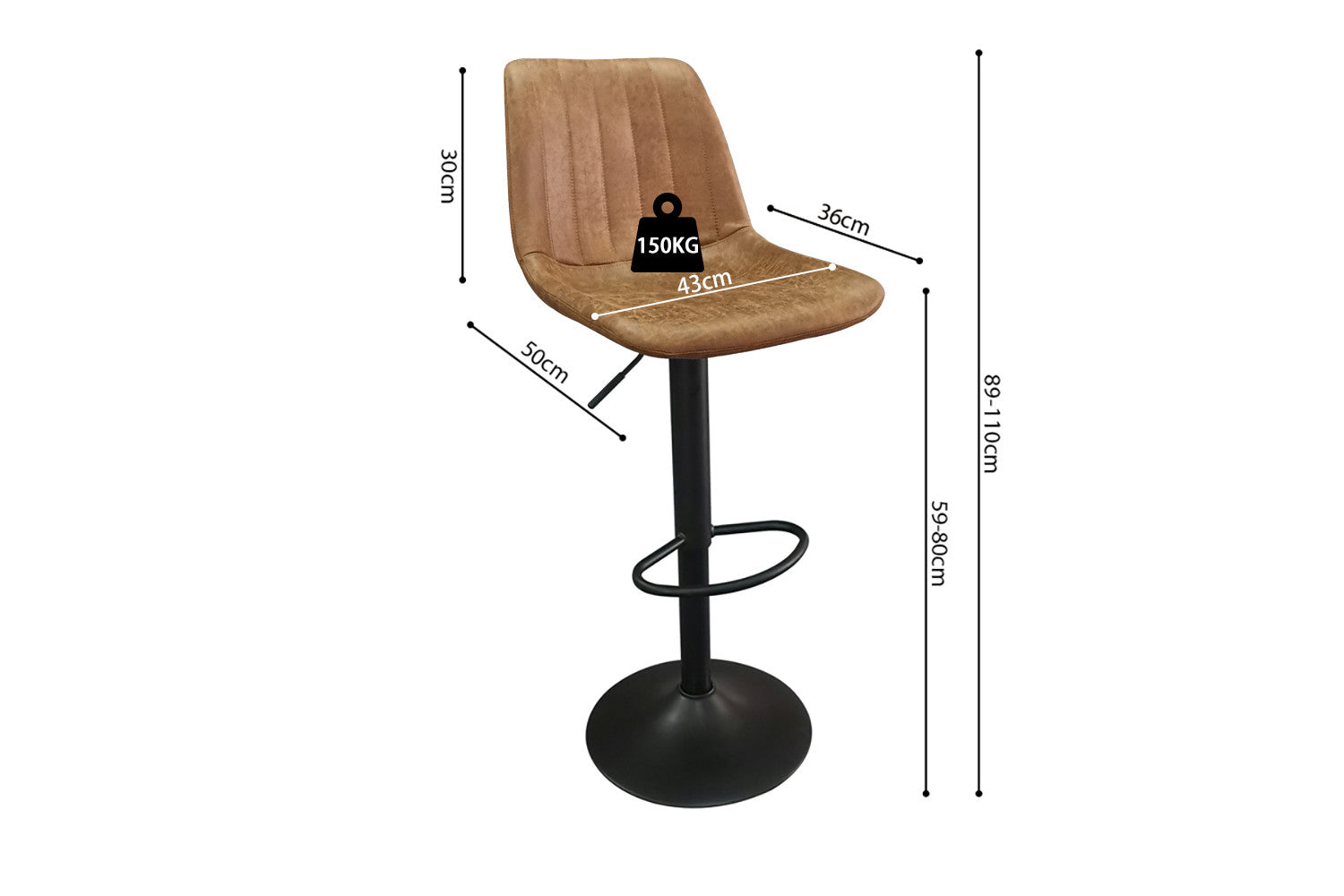 Rousseau - Barstoel Barcelona PU Cognac - DEC7998 - 89x43x50 cm