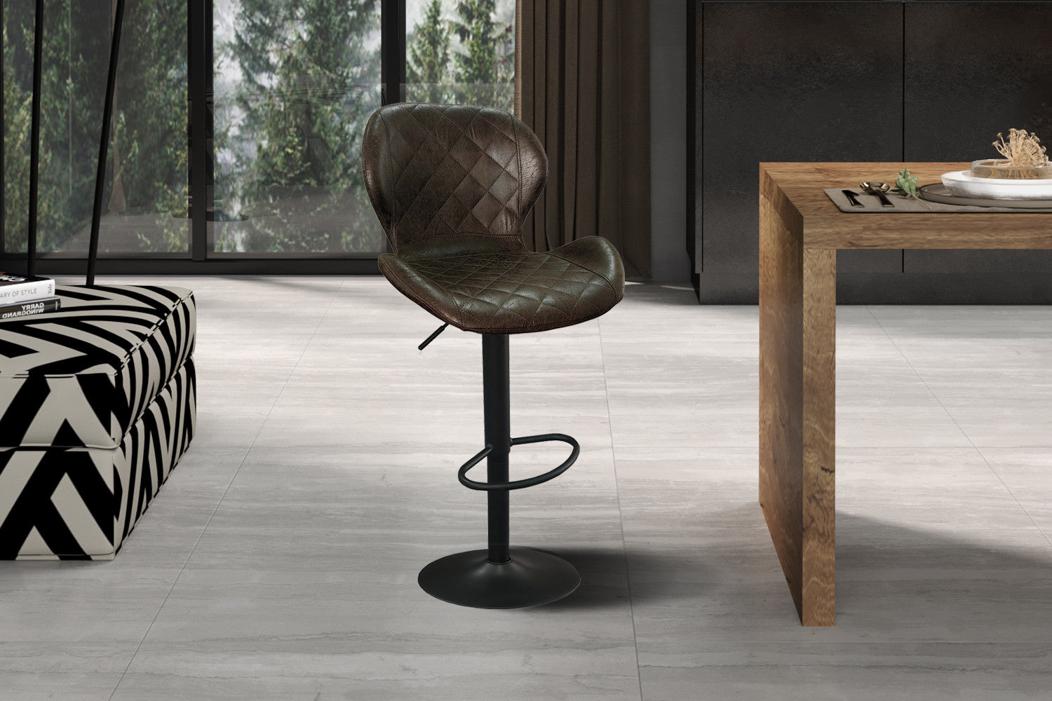 Rousseau - Chaise de bar Malaga PU Marron foncé - DEC8031 - 90x48x52 cm