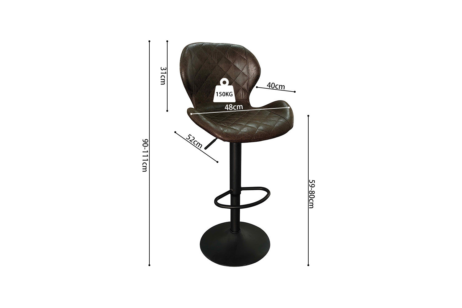 Rousseau - Chaise de bar Malaga PU Marron foncé - DEC8031 - 90x48x52 cm