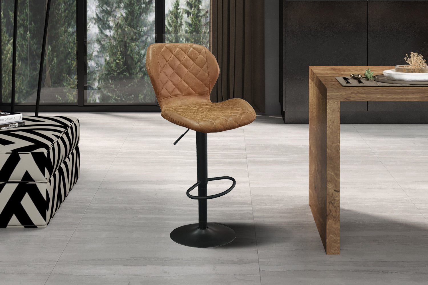 Rousseau - Chaise de bar Malaga PU Cognac - DEC8031 - 90x48x52 cm