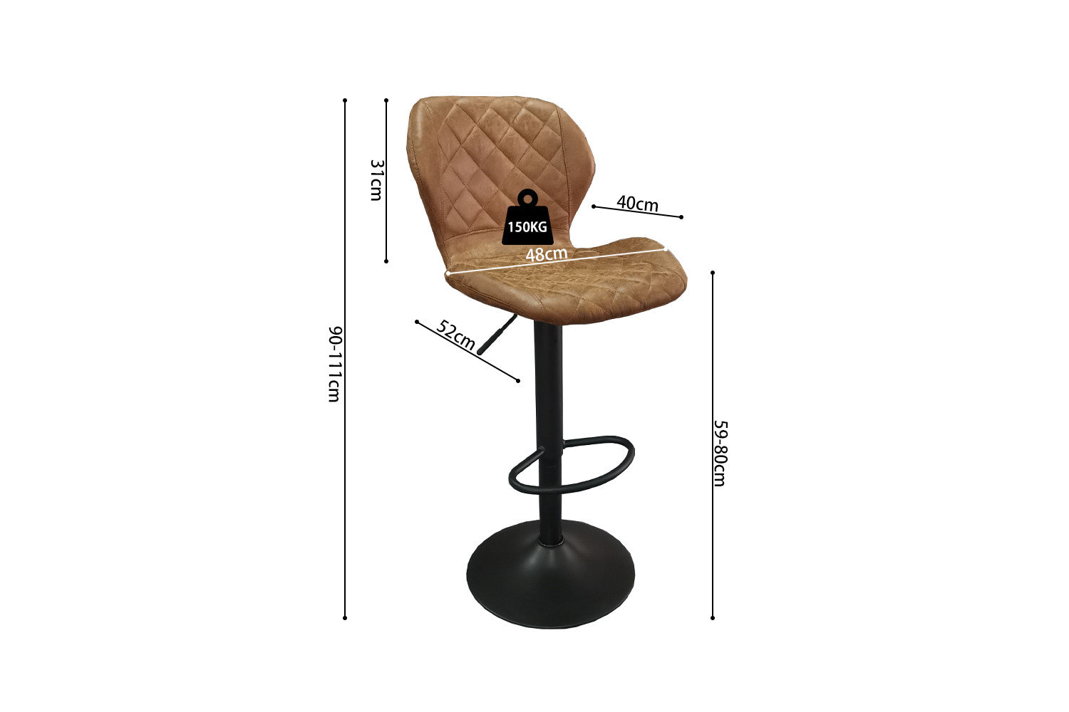 Rousseau - Barstoel Malaga PU Cognac - DEC8031 - 90x48x52 cm