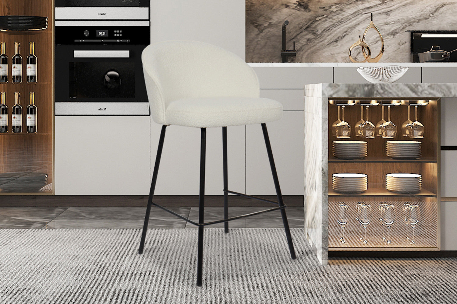 Rousseau - Tabouret de bar June Boucle - Blanc - 87x52x51 cm