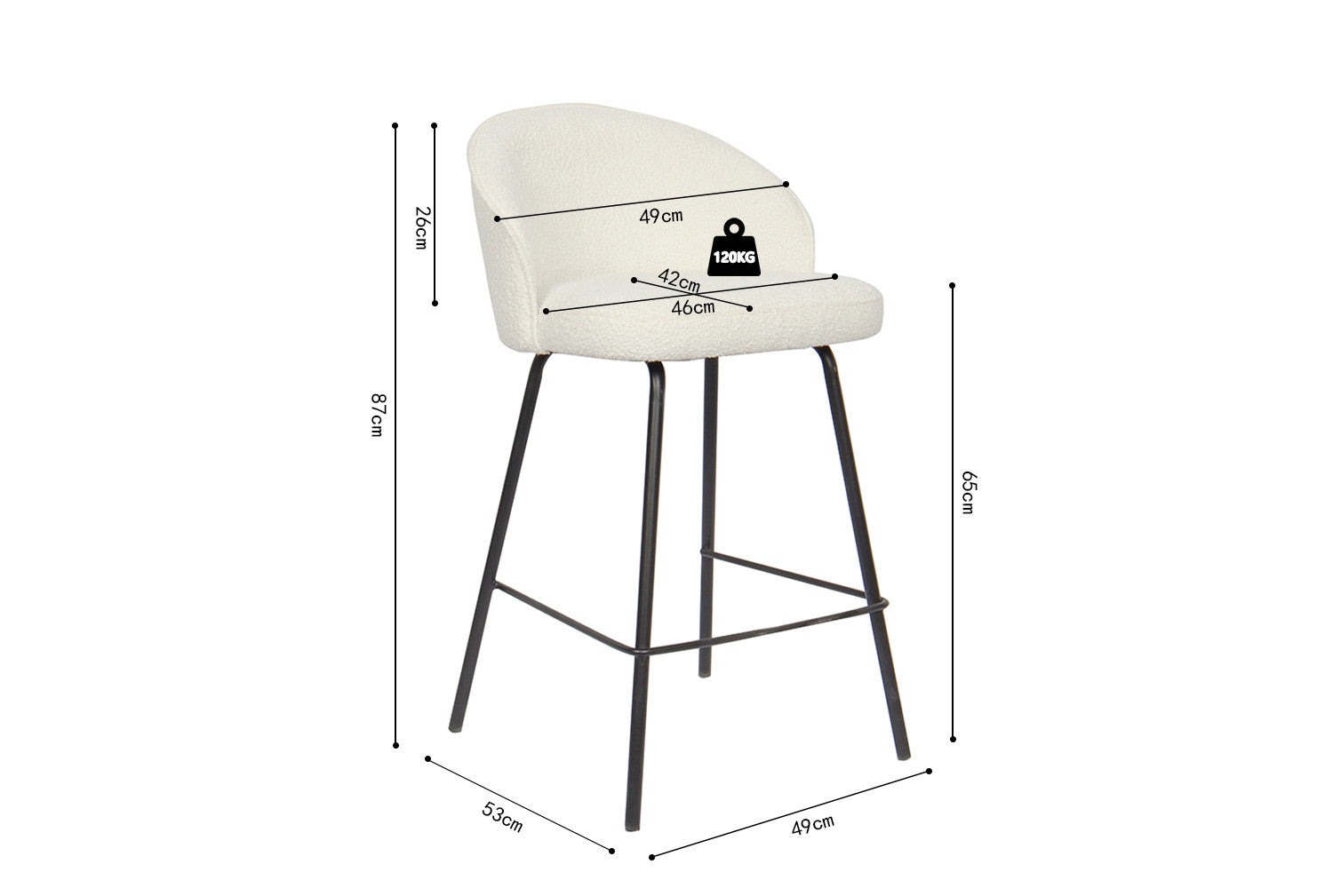 Rousseau - Tabouret de bar June Boucle - Blanc - 87x52x51 cm