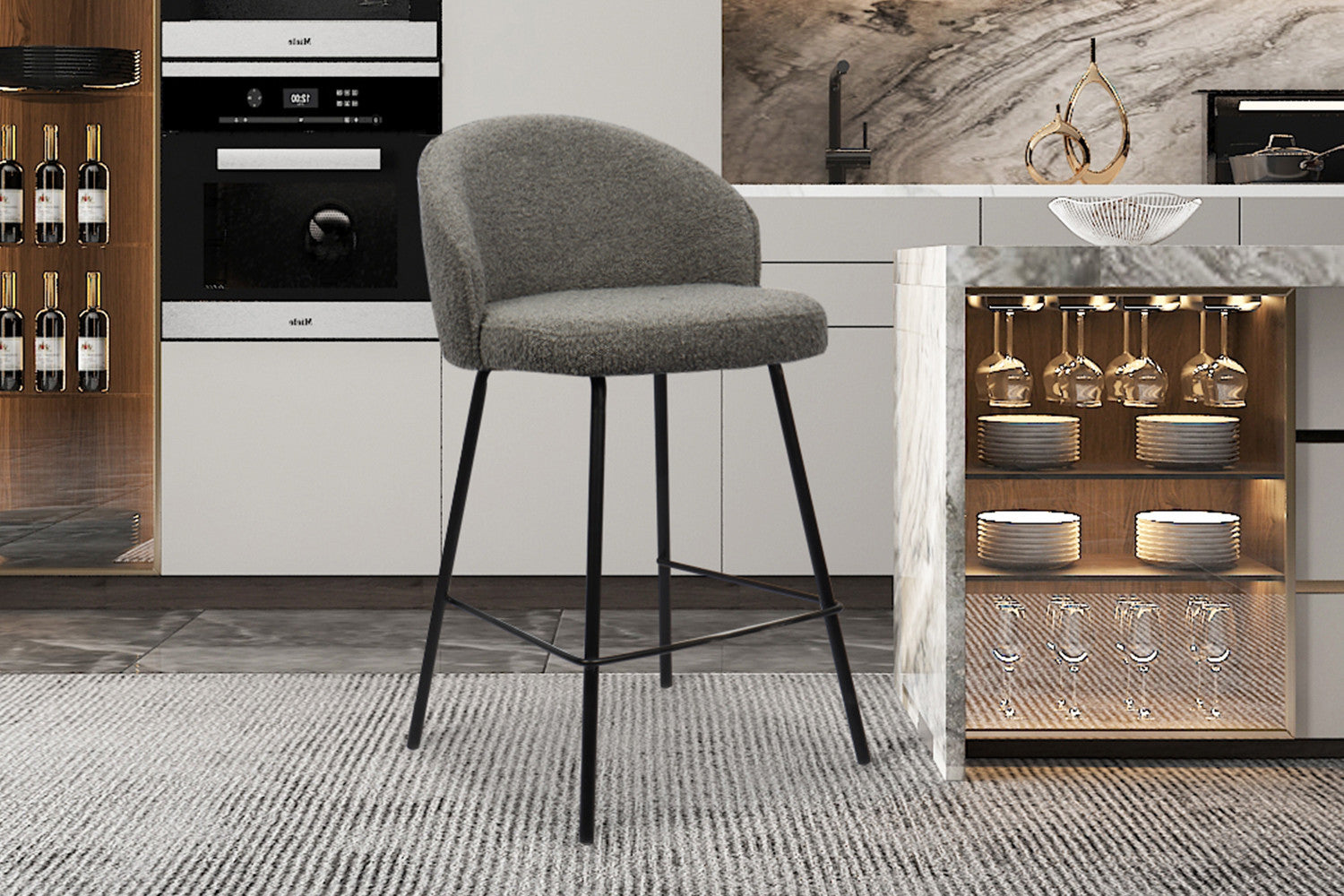 Rousseau - Tabouret de bar June Boucle - Gris - 87x52x51 cm