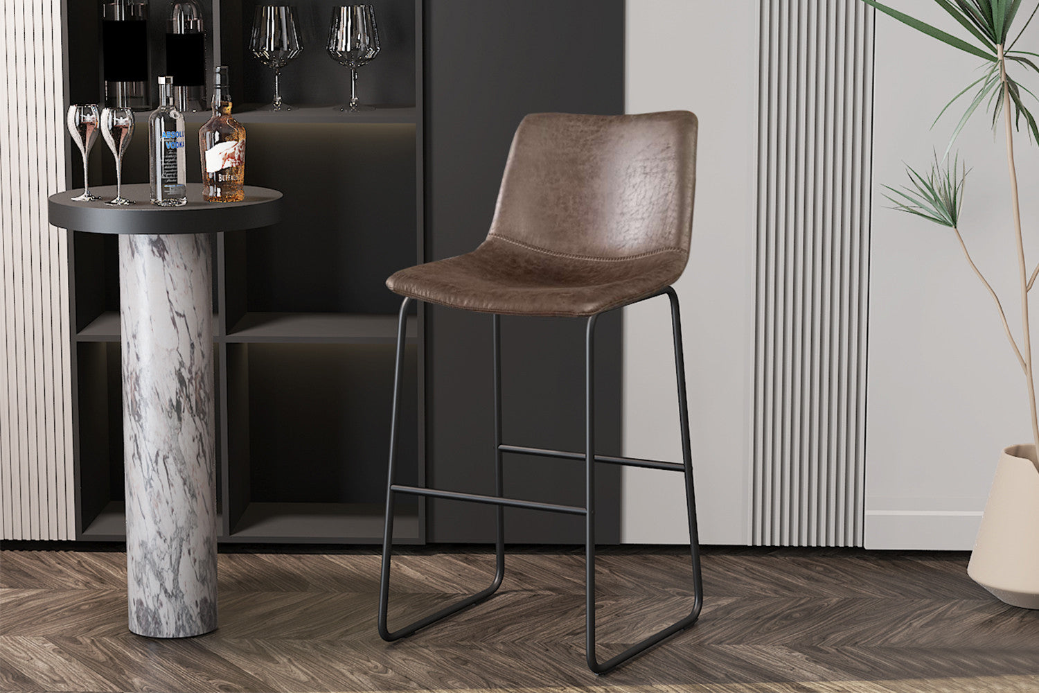 Rousseau - Chaise de bar Mancia PU Marron foncé - DEC7968 - 93x48x56 cm