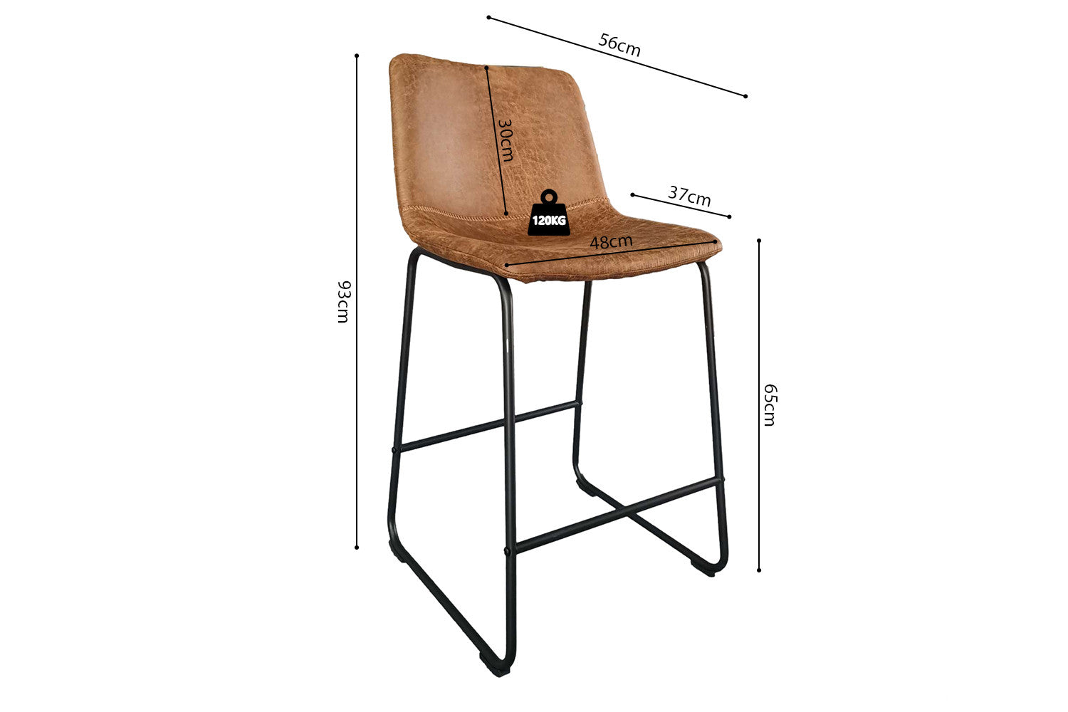 Rousseau - Chaise de bar Mancia PU Cognac - DEC7968 - 93x48x56 cm