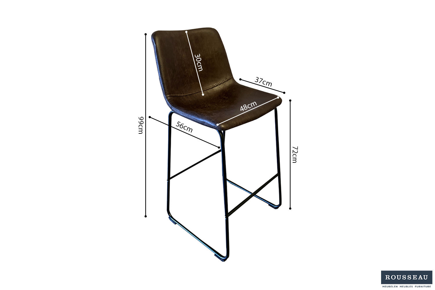 Rousseau - Chaise de bar Mancia PU Marron foncé - DEC7968 - 99x48x56 cm