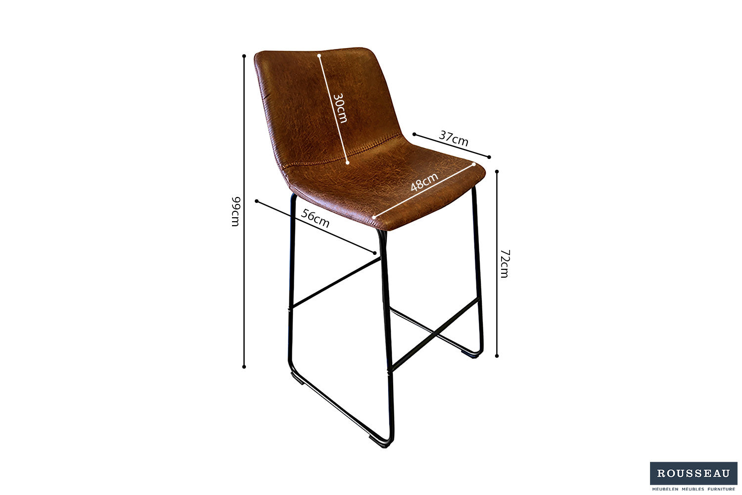 Rousseau - Chaise de bar Mancia PU Cognac - DEC7968 - 99x48x56 cm