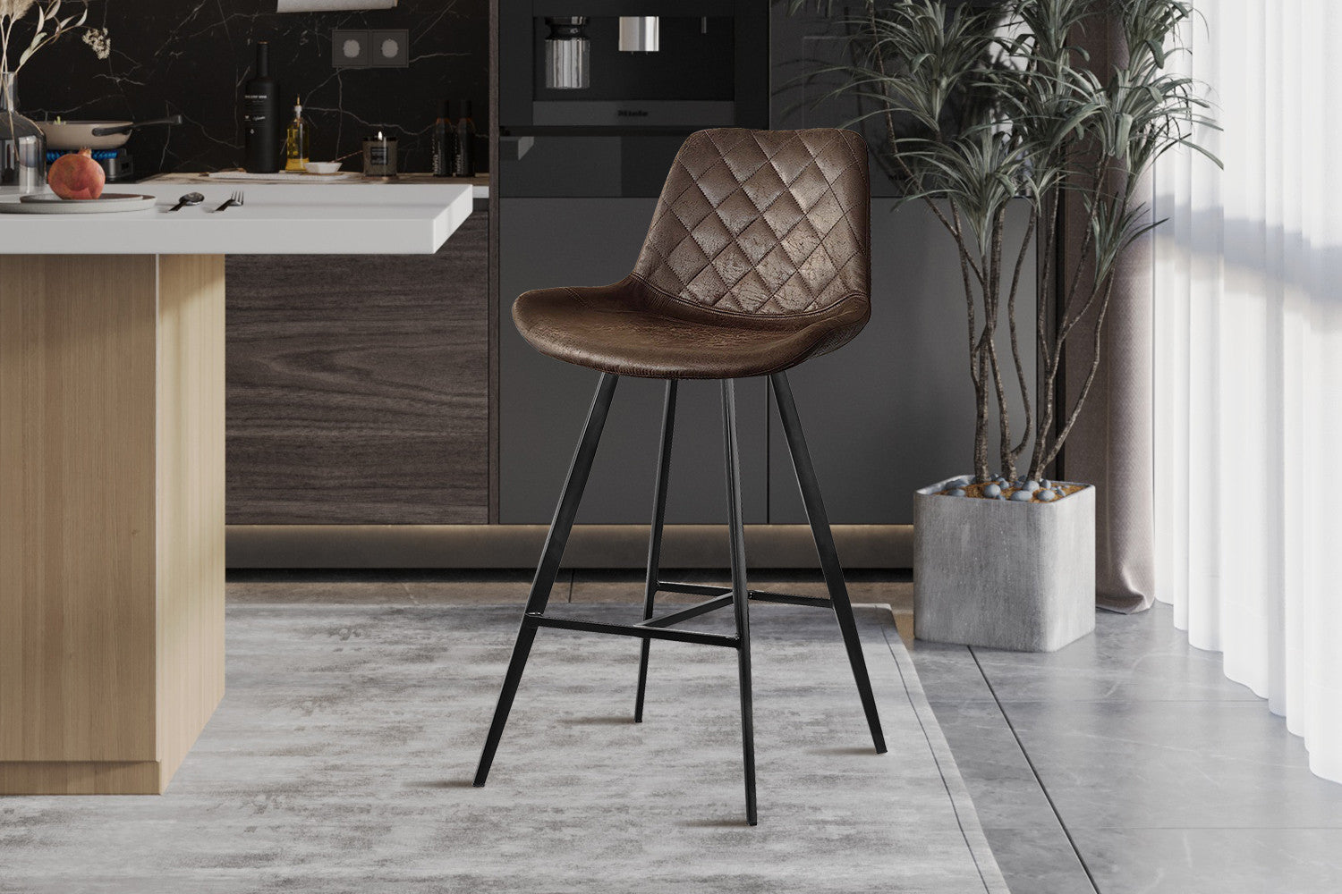 Rousseau - Chaise de bar Palmas PU Marron foncé - DEC7972-2 - 103x49x56 cm