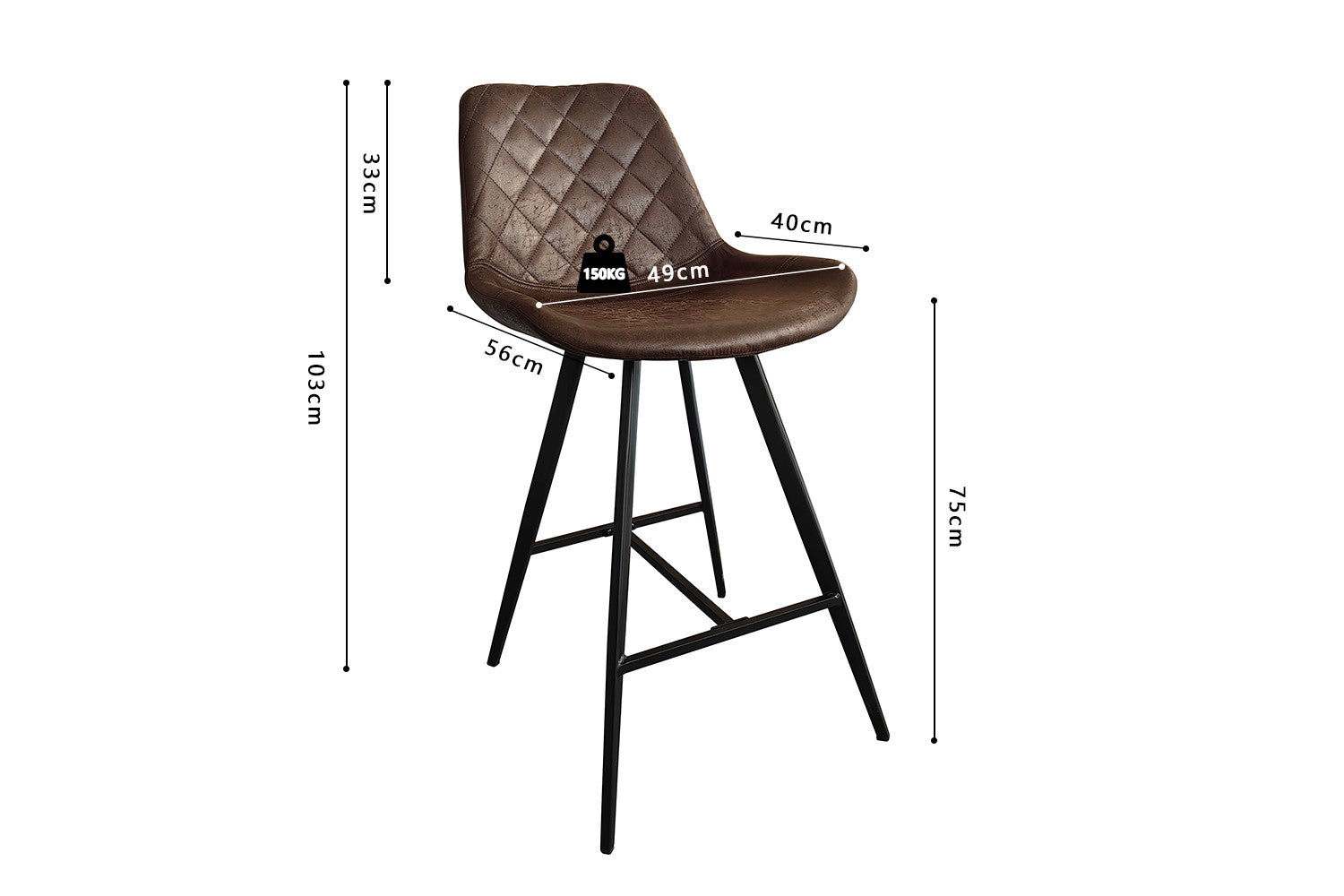 Rousseau - Chaise de bar Palmas PU Marron foncé - DEC7972-2 - 103x49x56 cm