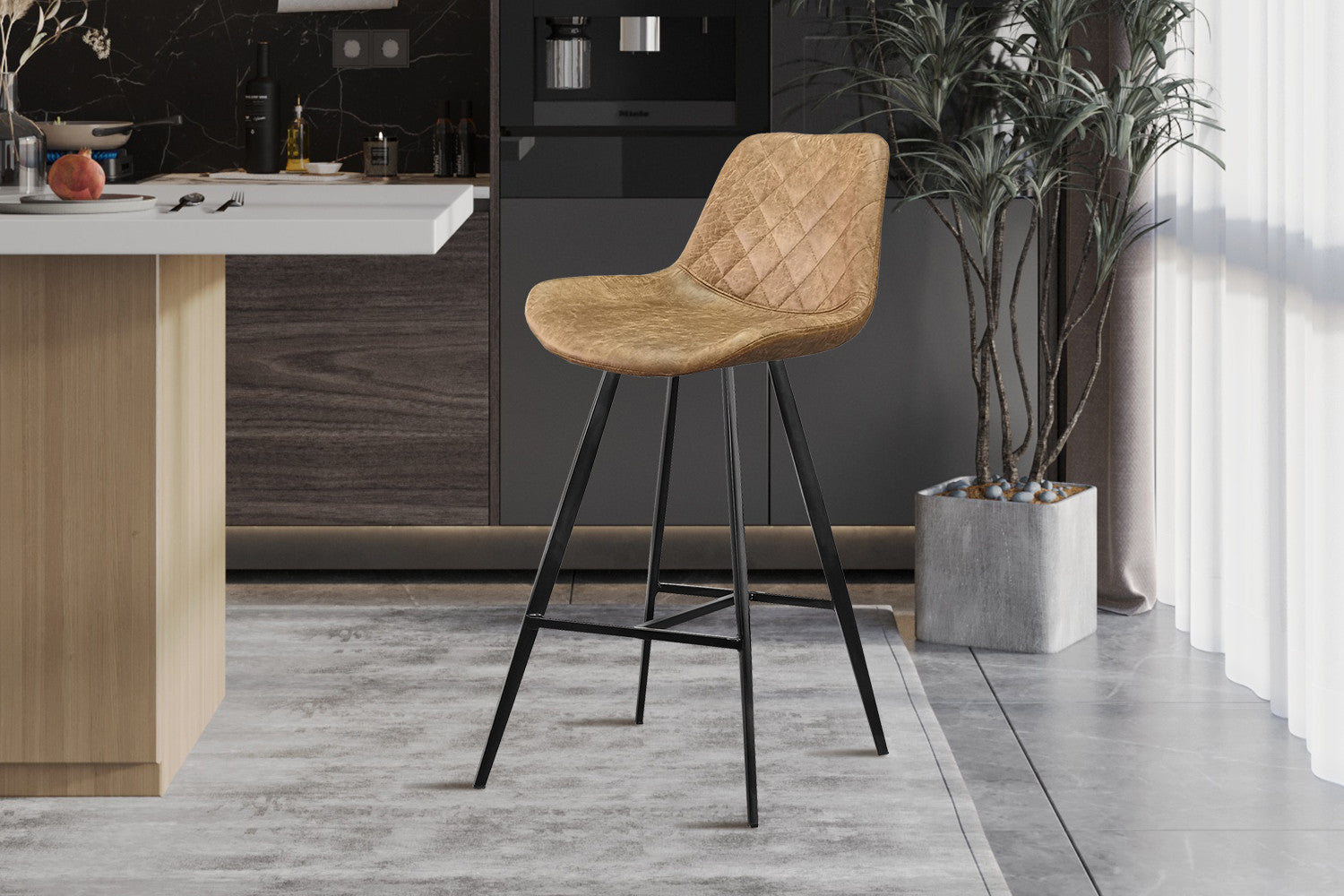 Rousseau - Chaise de bar Palmas PU Cognac - DEC7972-2 - 103x49x56 cm
