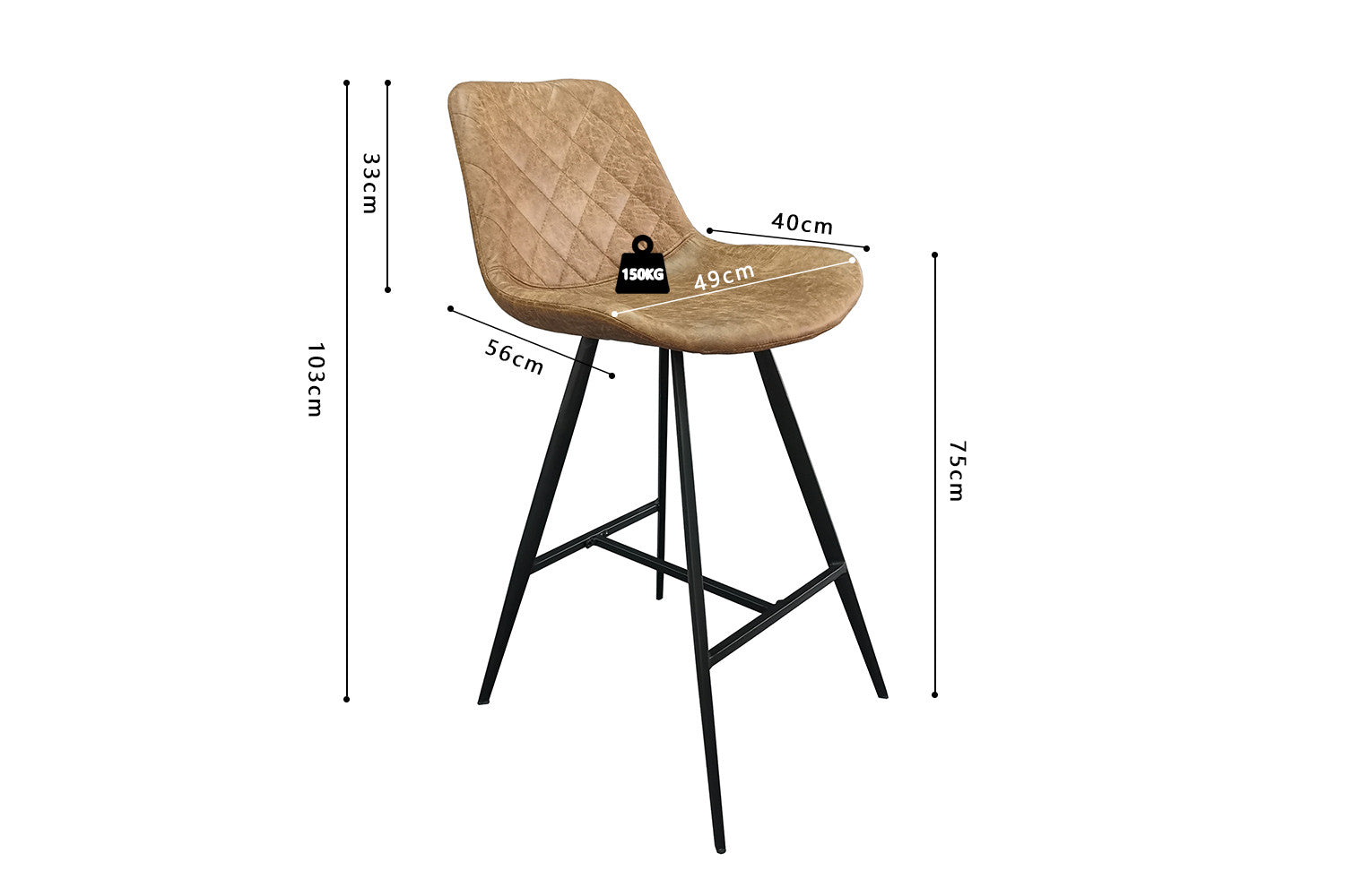 Rousseau - Chaise de bar Palmas PU Cognac - DEC7972-2 - 103x49x56 cm