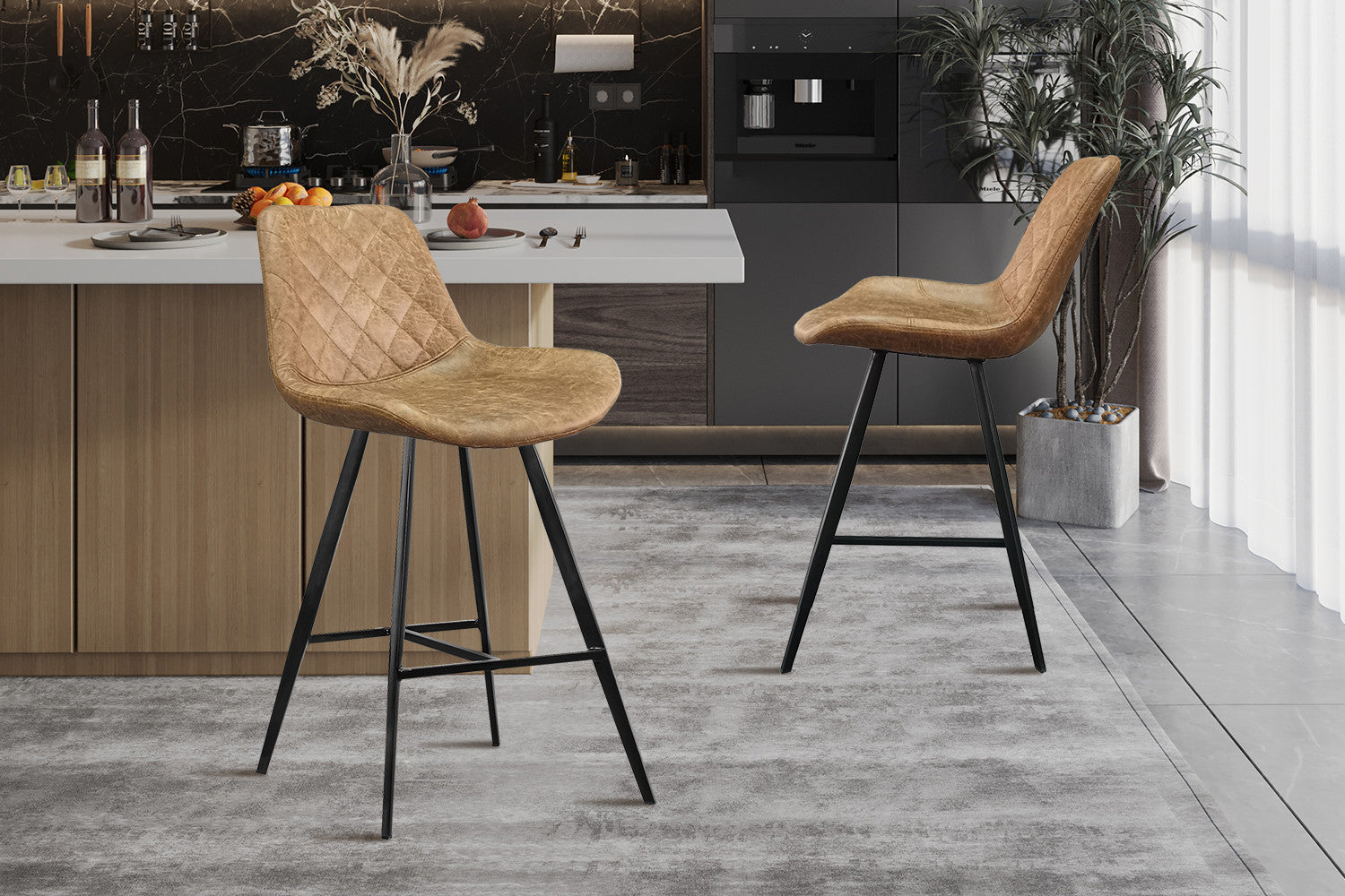Rousseau - Counterstoel Alicante PU Cognac - DEC7972-1 - 93x49x56 cm