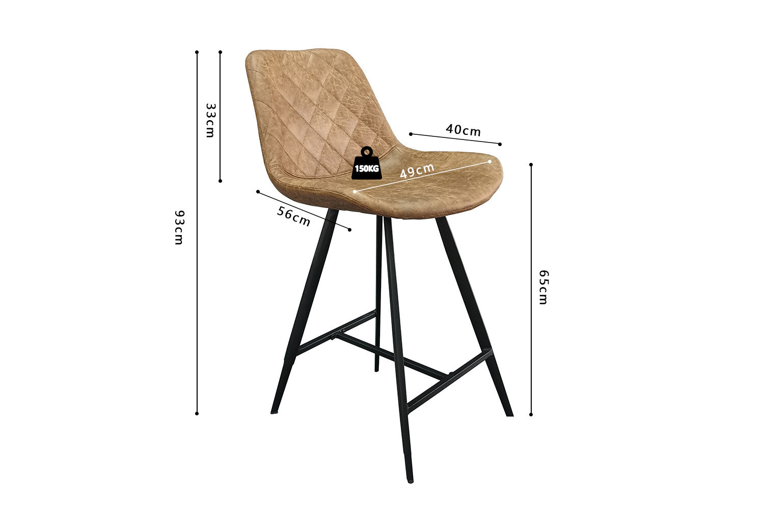 Rousseau - Chaise de bar Alicante PU Cognac - DEC7972-1 - 93x49x56 cm