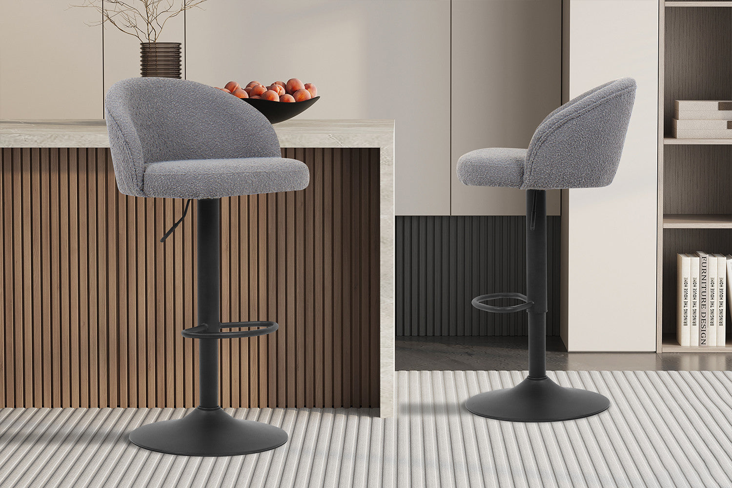 Rousseau - Tabouret de bar Arda Boucle - Gris clair - 86x49x46 cm
