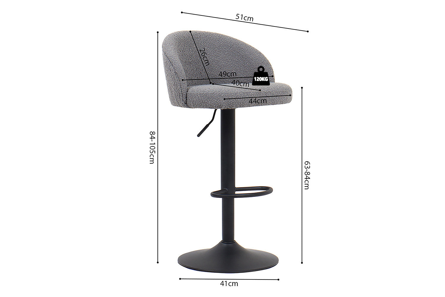 Rousseau - Tabouret de bar Arda Boucle - Gris clair - 86x49x46 cm