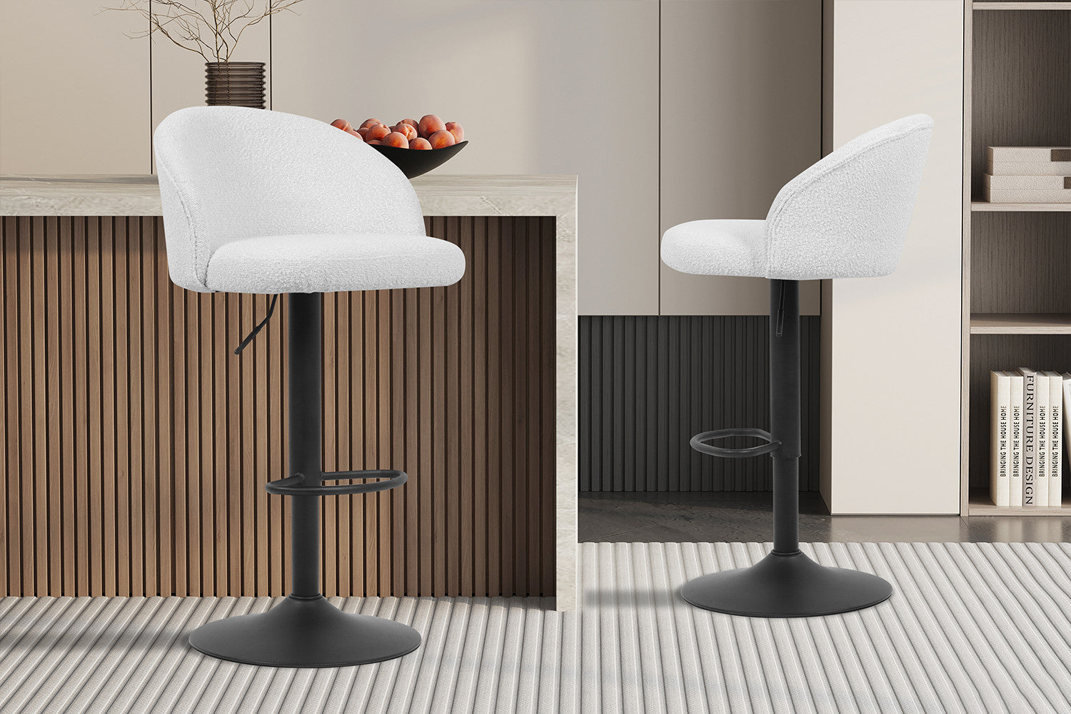 Rousseau - Tabouret de bar Arda Boucle - Blanc - 86x49x46 cm