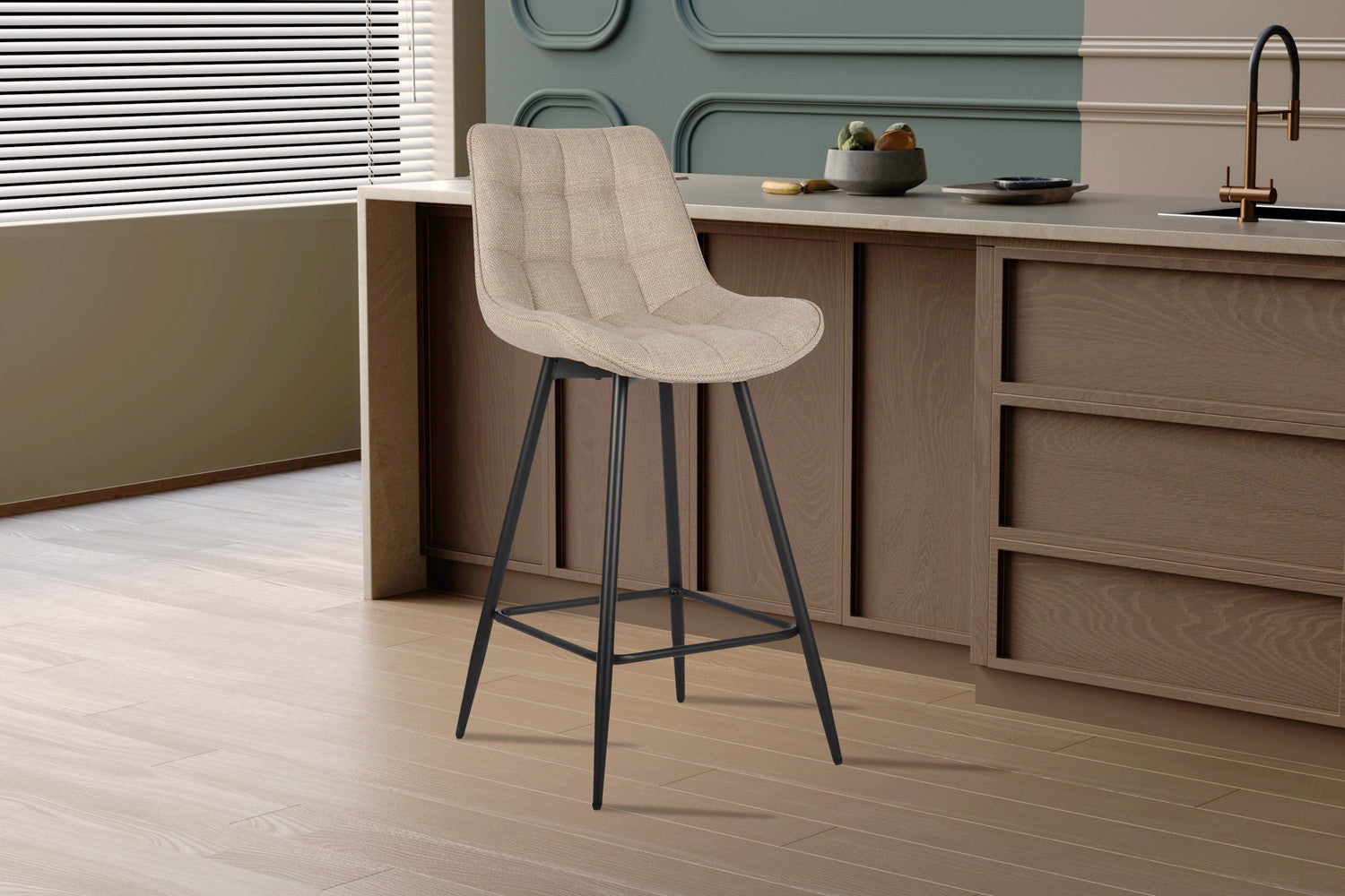 Rousseau - Chaise de bar Ariba Tissu Beige - 93x46x55 cm