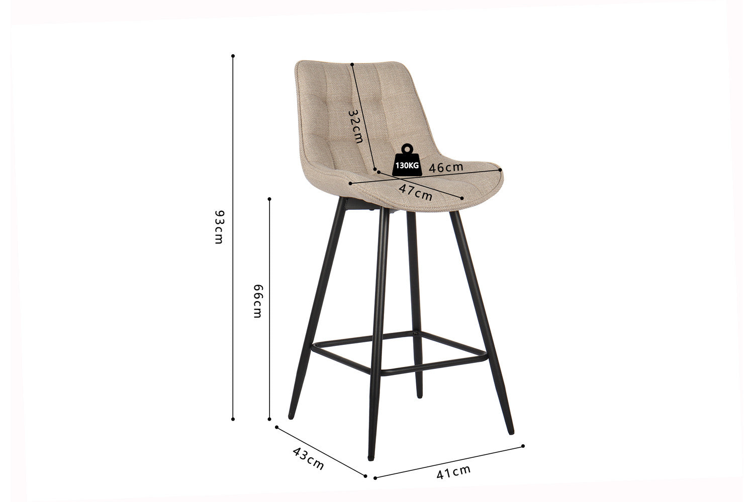 Rousseau - Chaise de bar Ariba Tissu Beige - 93x46x55 cm
