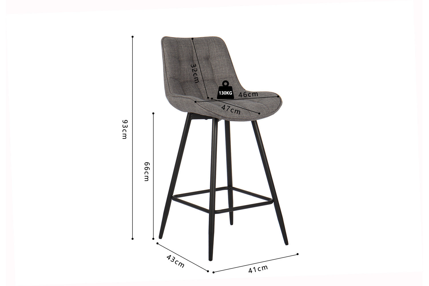 Rousseau - Barstoel Ariba Stof Lichtgrijs - 93x46x55 cm