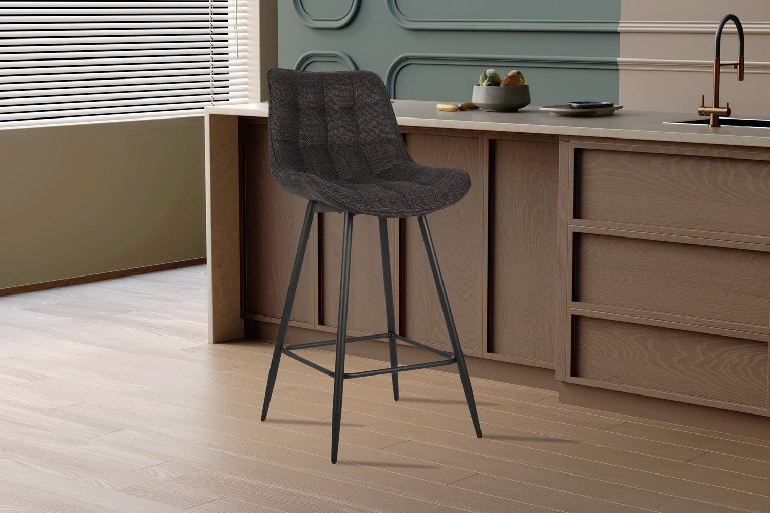 Rousseau - Chaise de Bar Ariba en Tissu Gris Foncé - 93x46x55 cm