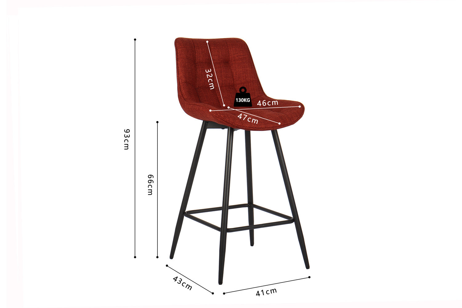 Rousseau - Chaise de bar Ariba Tissu Rouge - 93x46x55 cm
