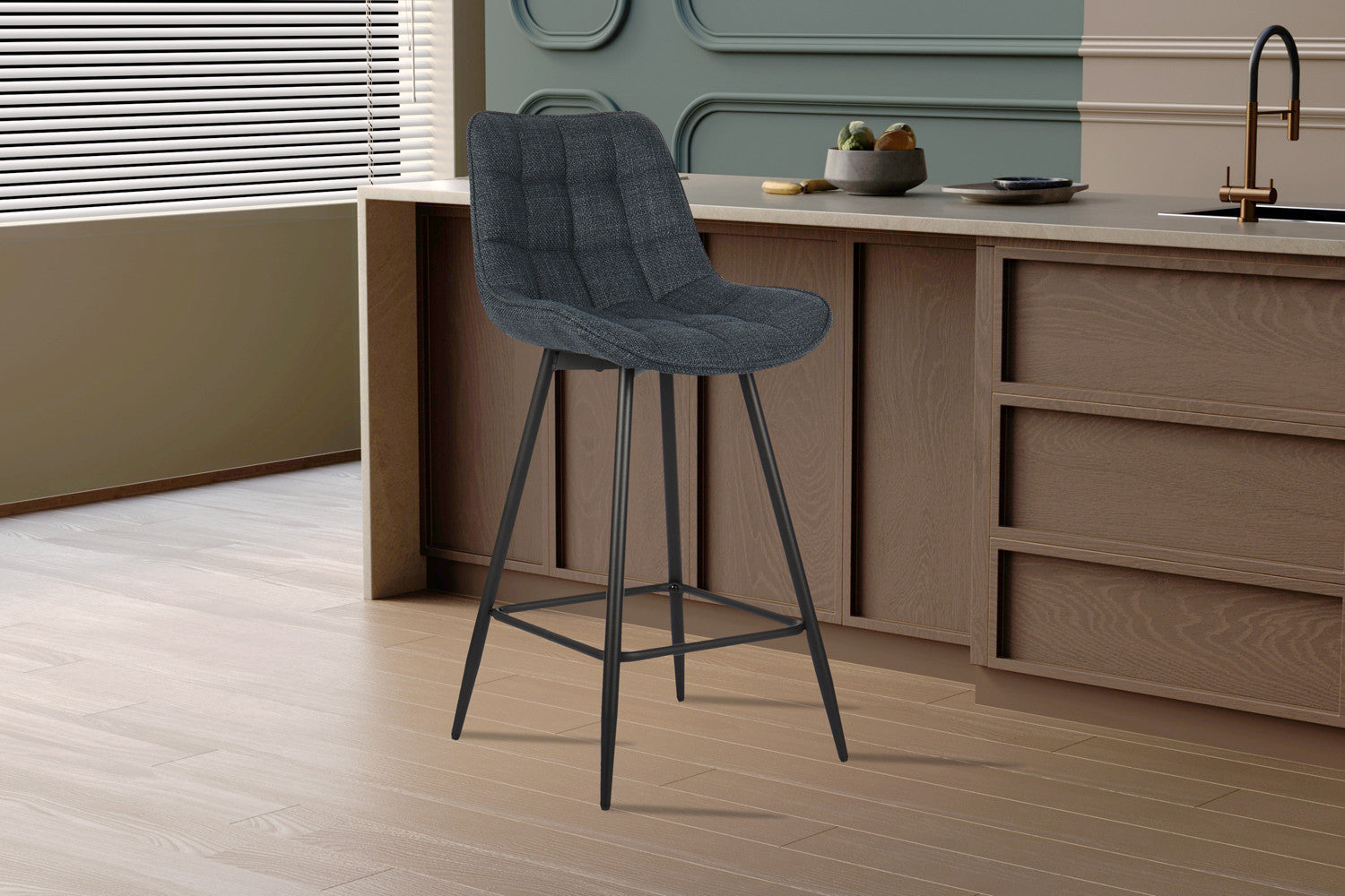 Rousseau - Chaise de Bar Ariba en Tissu Bleu Foncé - 93x46x55 cm