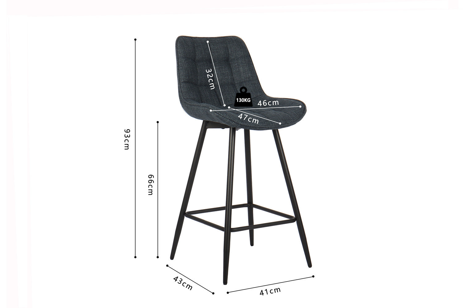 Rousseau - Chaise de Bar Ariba en Tissu Bleu Foncé - 93x46x55 cm