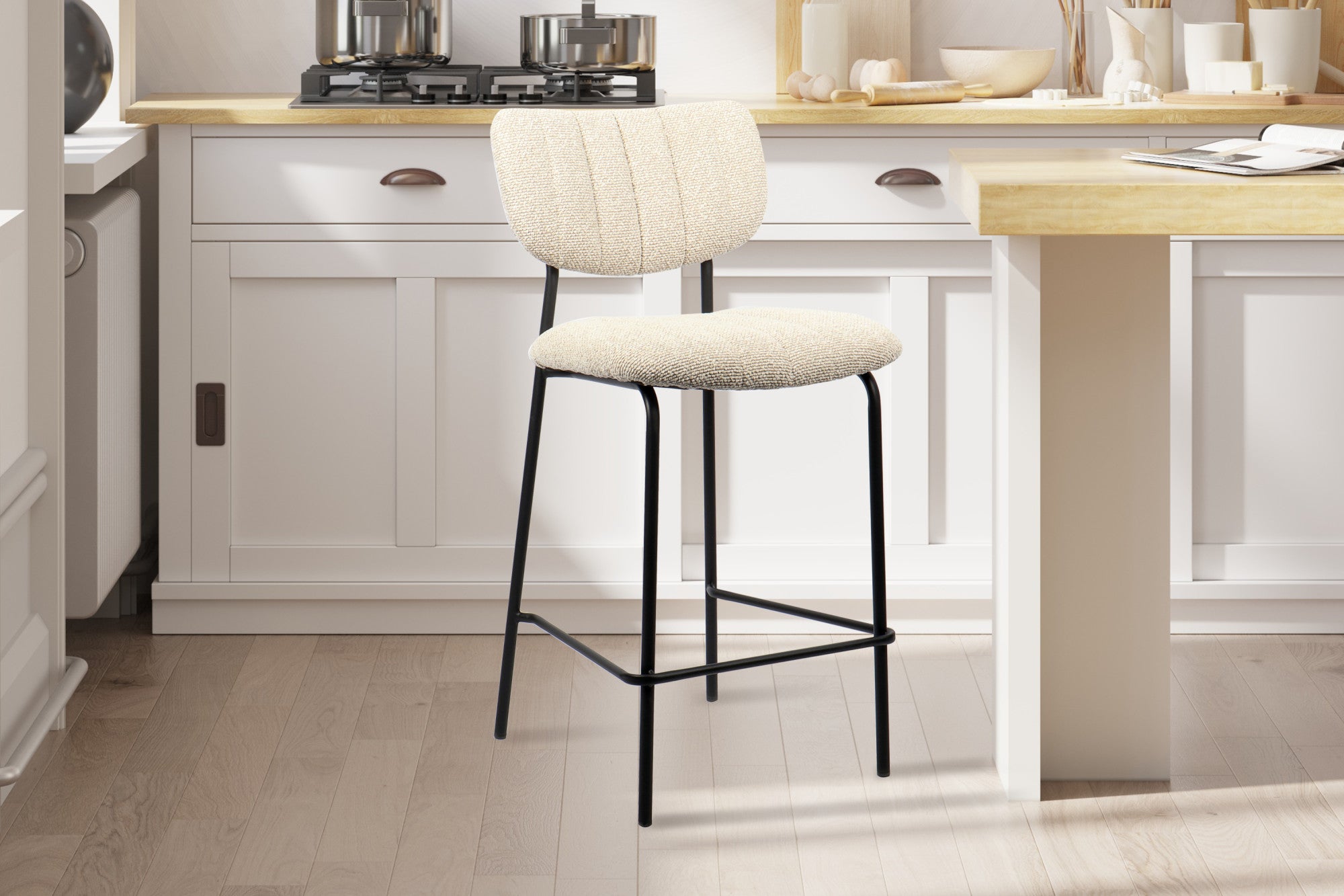 Rousseau - Chaise de bar Antura Tissu Beige - 97x46x53 cm