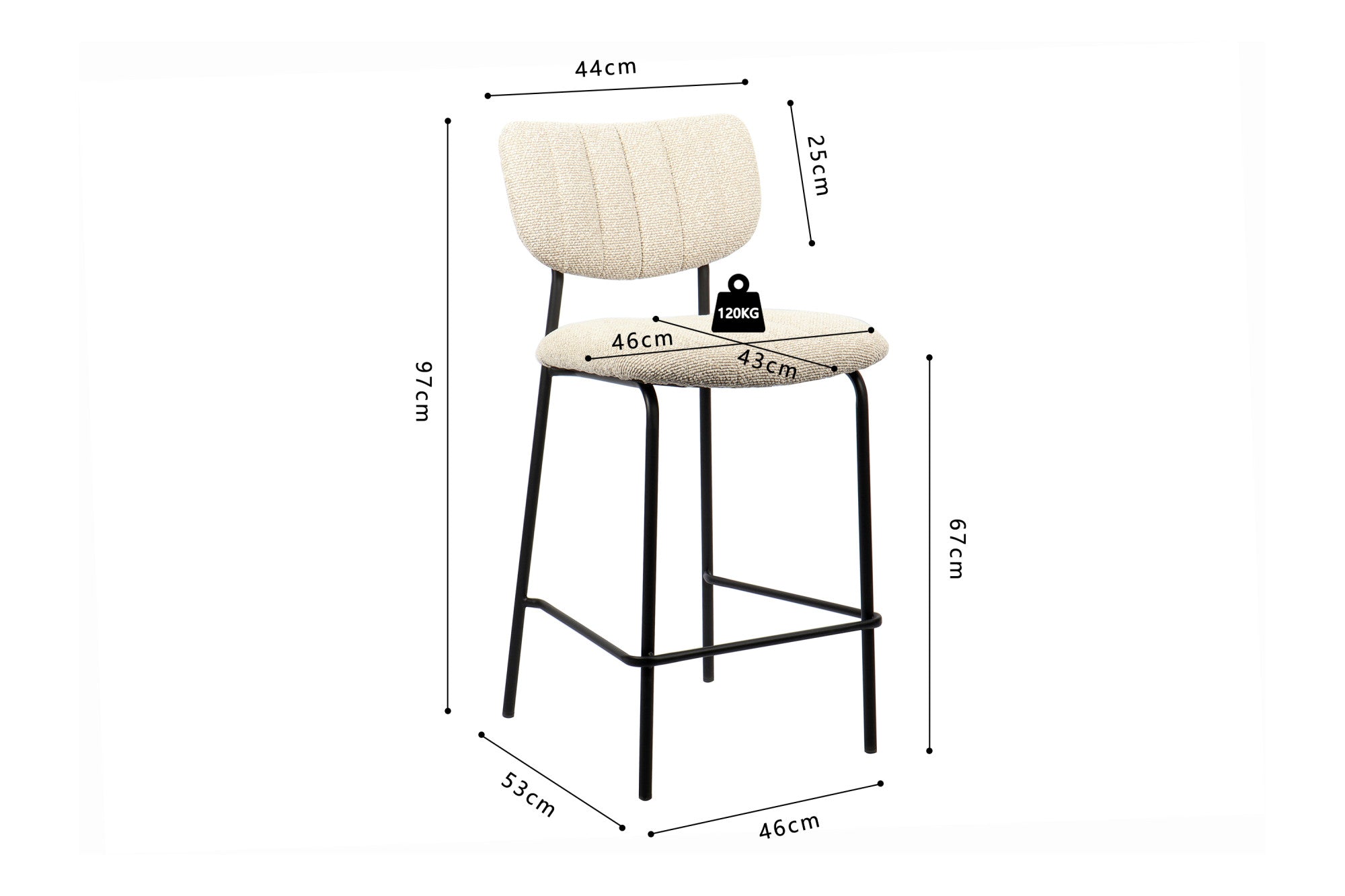 Rousseau - Chaise de bar Antura Tissu Beige - 97x46x53 cm