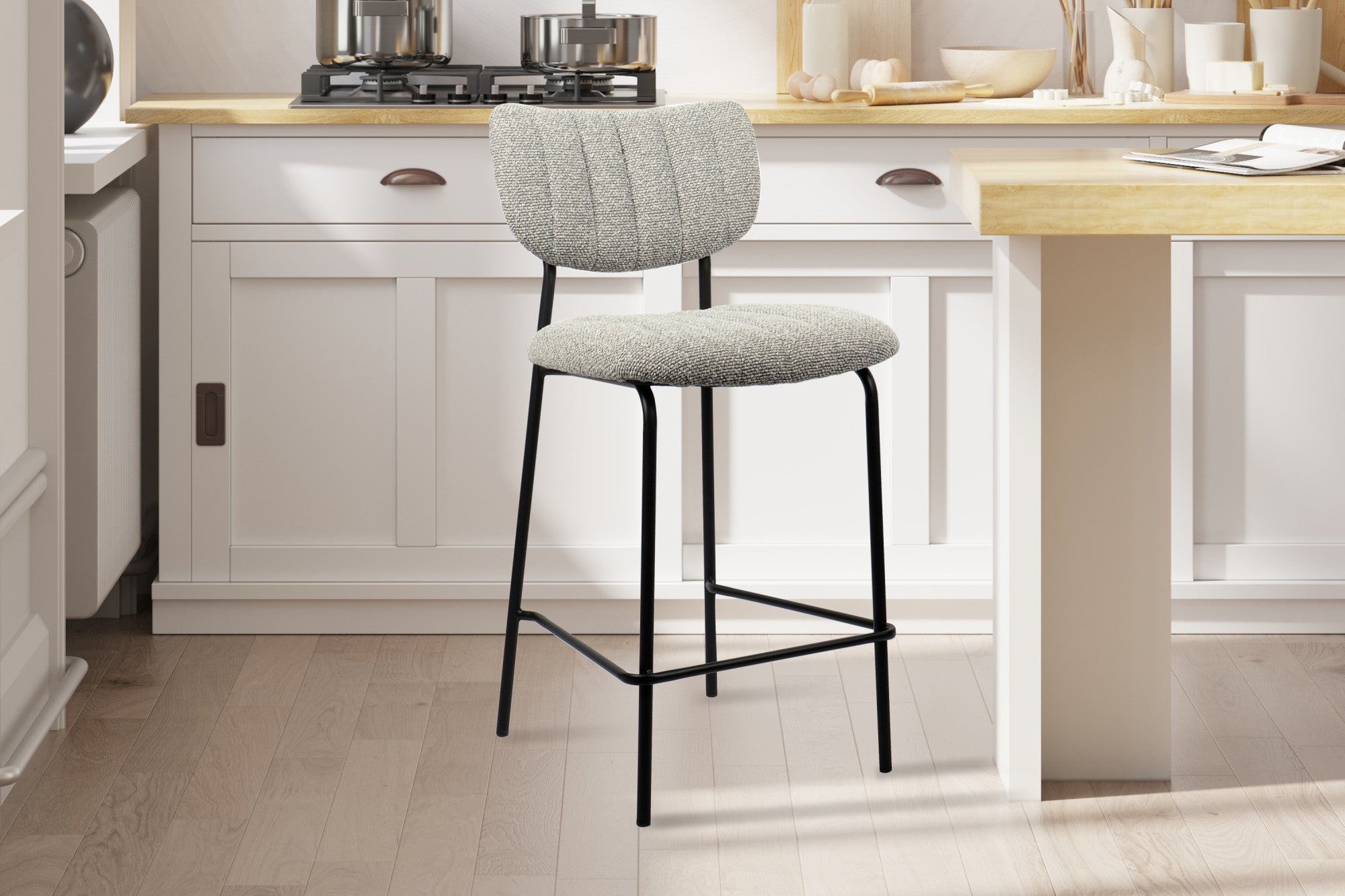Rousseau - Tabouret de bar Antura Tissu Gris clair - 97x46x53 cm
