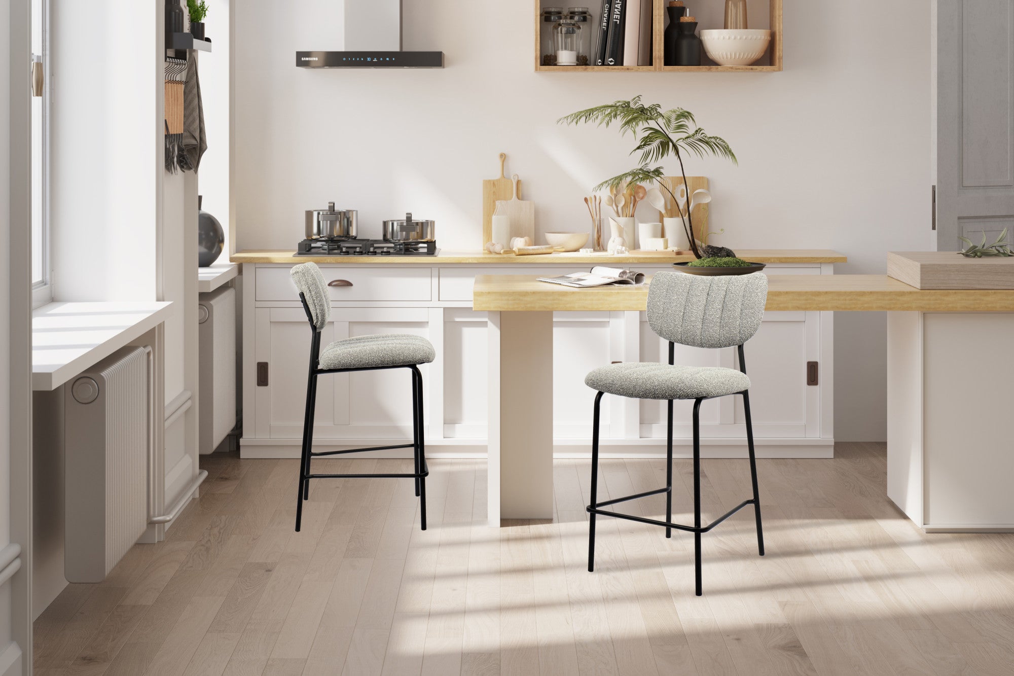 Rousseau - Barstoel Antura Stof Lichtgrijs - 97x46x53 cm