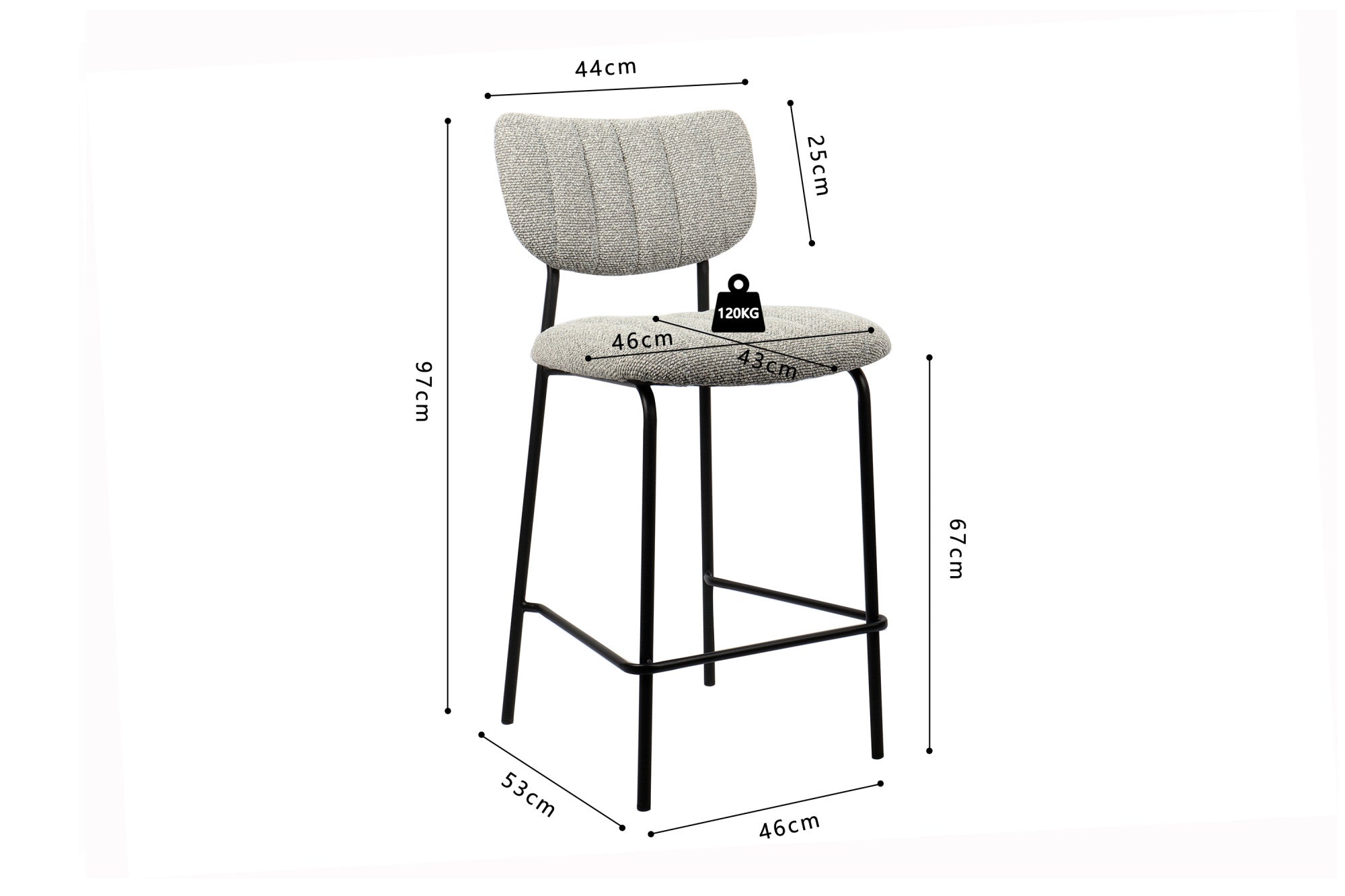 Rousseau - Barstoel Antura Stof Lichtgrijs - 97x46x53 cm