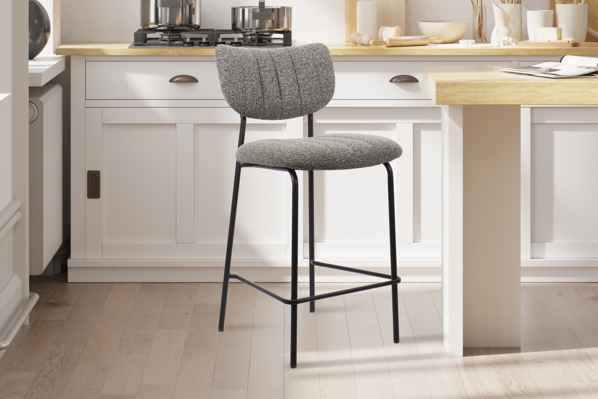 Rousseau - Tabouret de bar Antura Tissu Gris foncé - 97x46x53 cm