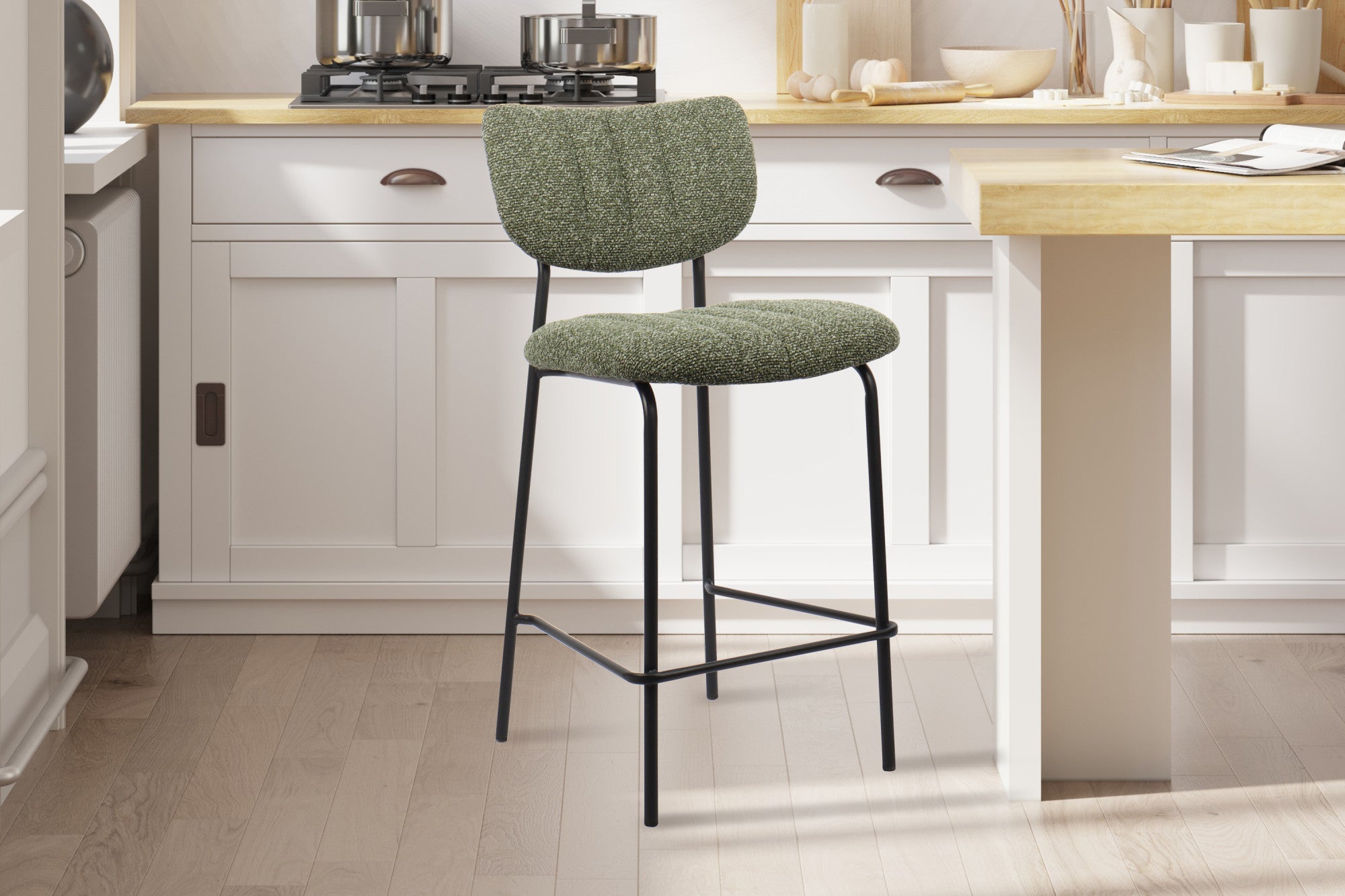 Rousseau - Chaise de bar Antura Tissu Vert - 97x46x53 cm