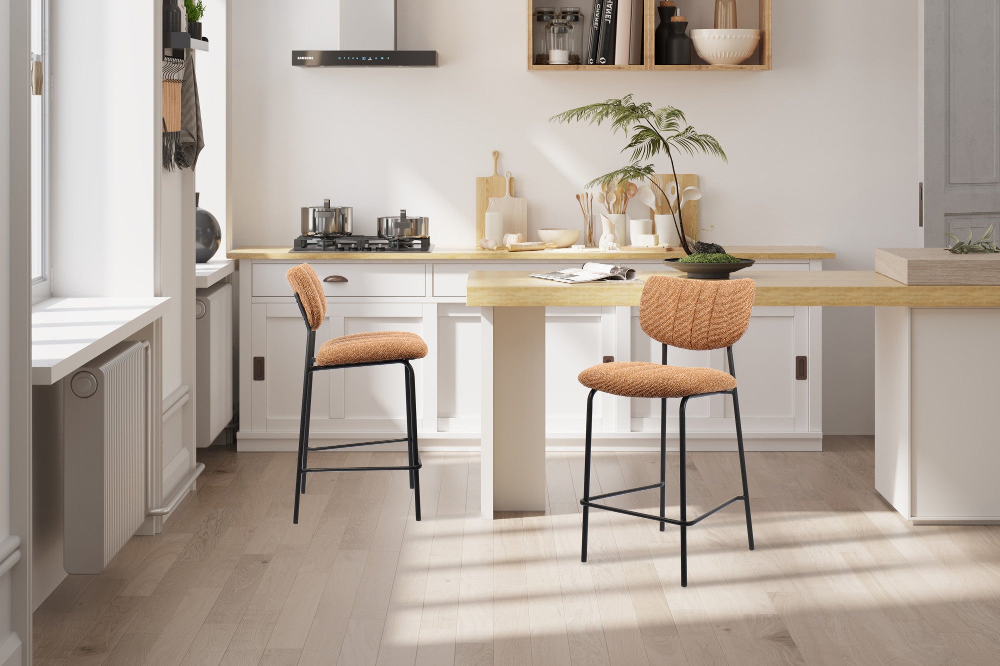 Rousseau - Barstoel Antura Stof Oranje - 97x46x53 cm