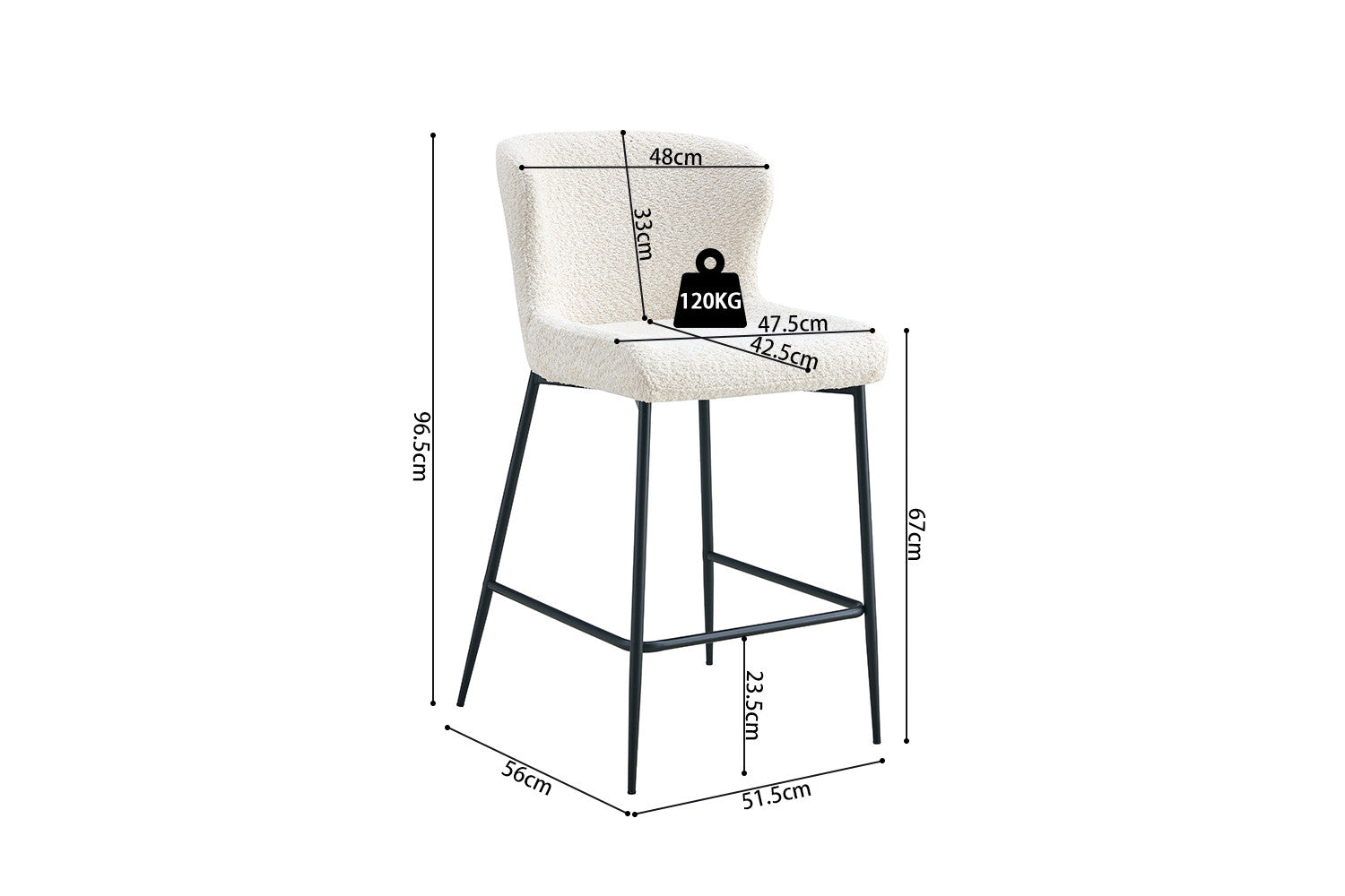 Rousseau - Tabouret de bar Lisa Boucle - Écru - 96,5x51,5x56 cm
