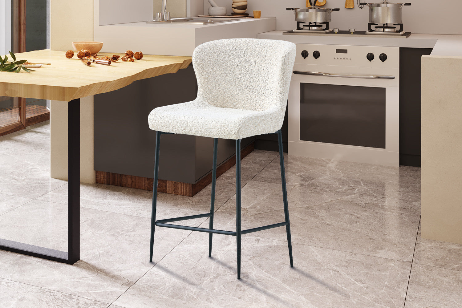 Rousseau - Tabouret de bar Lisa Boucle - Écru - 96,5x51,5x56 cm
