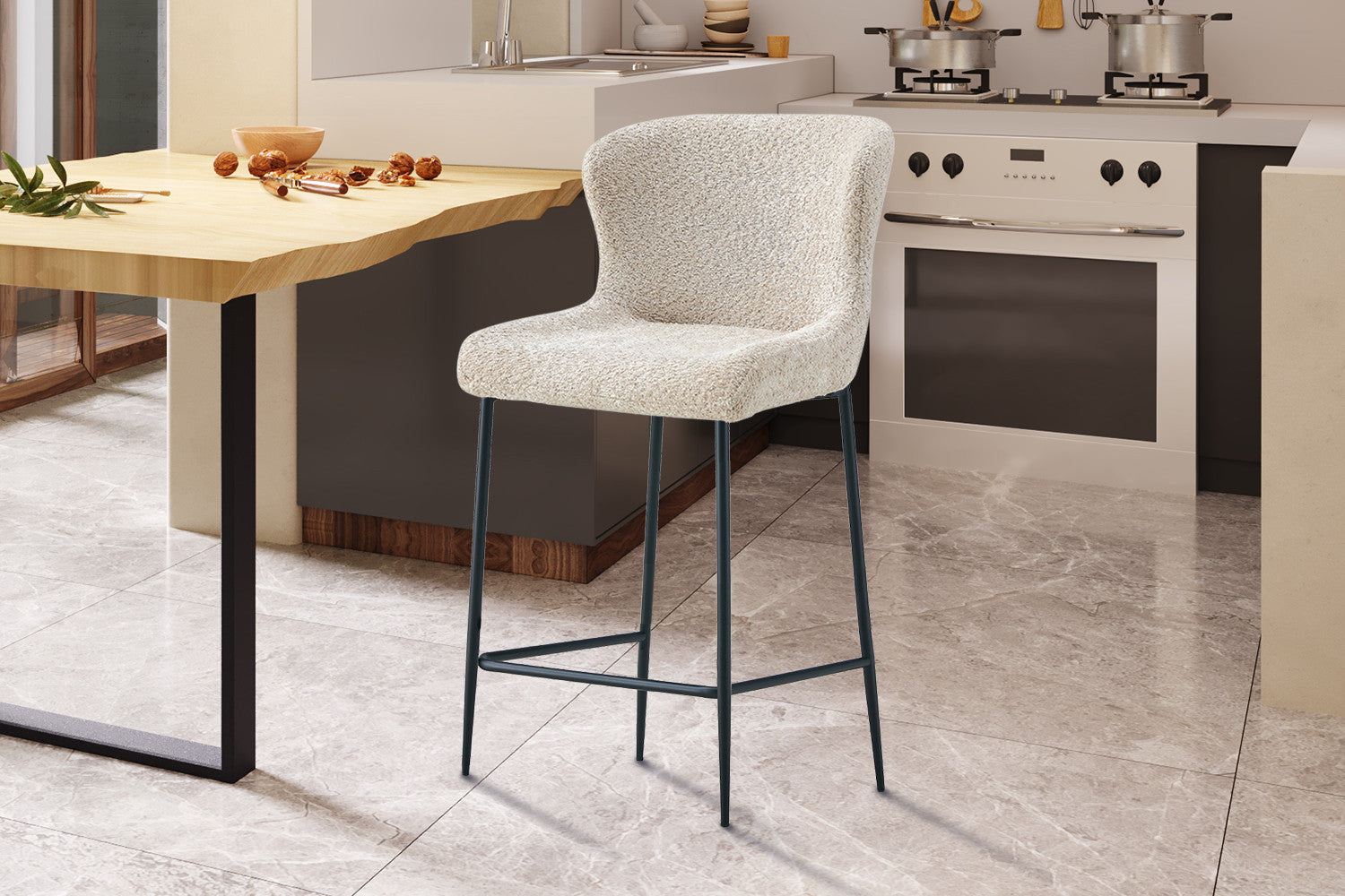 Rousseau - Tabouret de bar Lisa Boucle - Beige - 96,5x51,5x56 cm