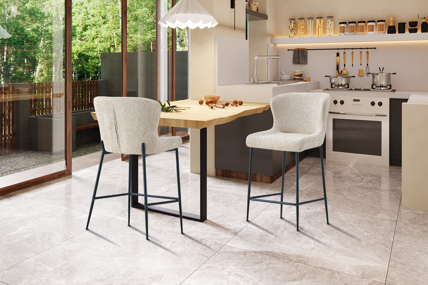 Rousseau - Tabouret de bar Lisa Boucle - Beige - 96,5x51,5x56 cm