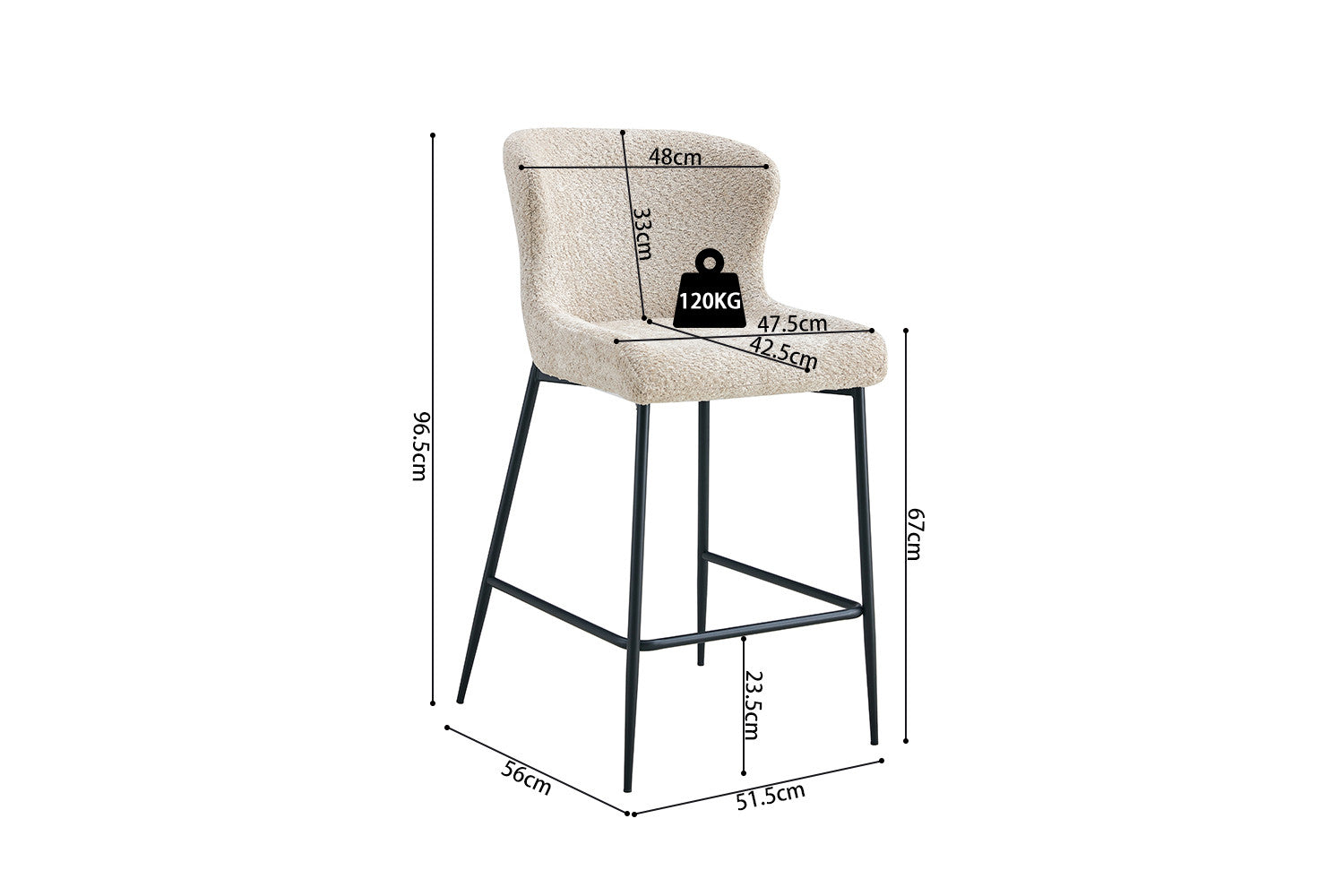 Rousseau - Tabouret de bar Lisa Boucle - Beige - 96,5x51,5x56 cm