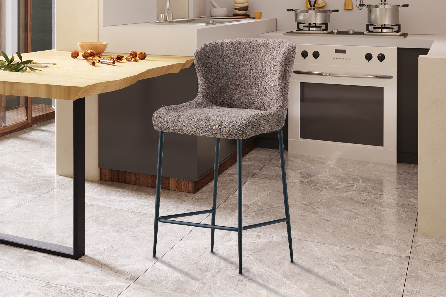 Rousseau - Tabouret de bar Lisa Boucle - Sable - 96,5x51,5x56 cm