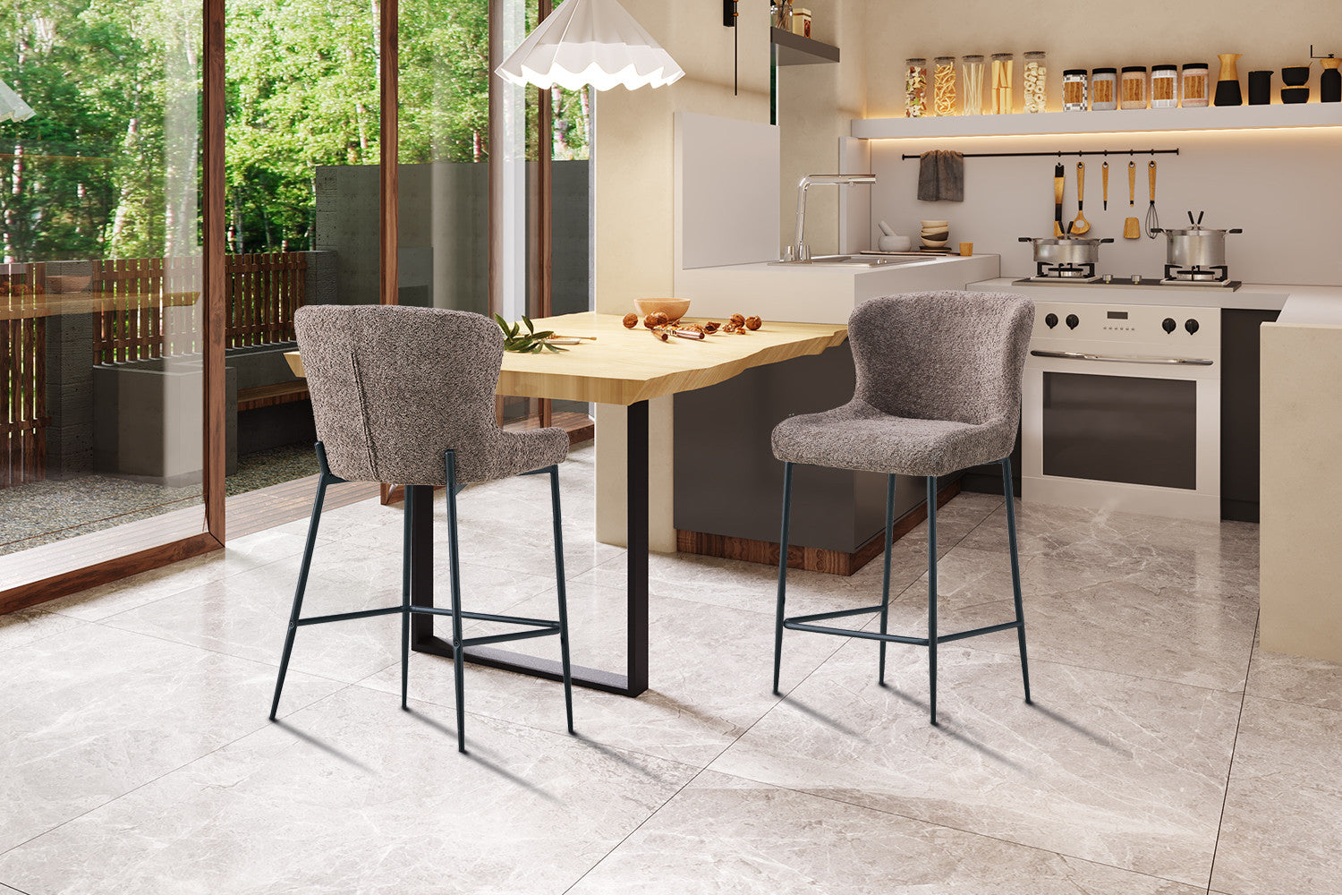 Rousseau - Tabouret de bar Lisa Boucle - Sable - 96,5x51,5x56 cm