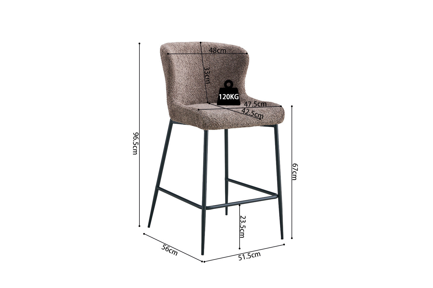 Rousseau - Tabouret de bar Lisa Boucle - Sable - 96,5x51,5x56 cm