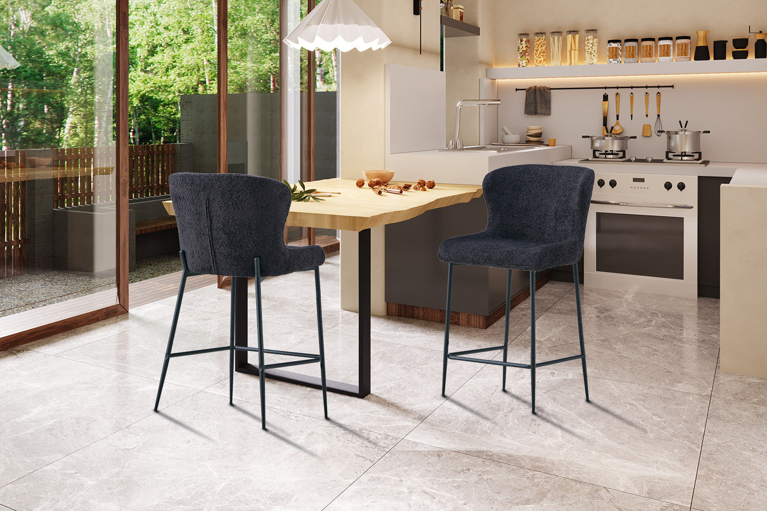Rousseau - Tabouret de bar Lisa Boucle - Gris foncé - 96,5x51,5x56 cm