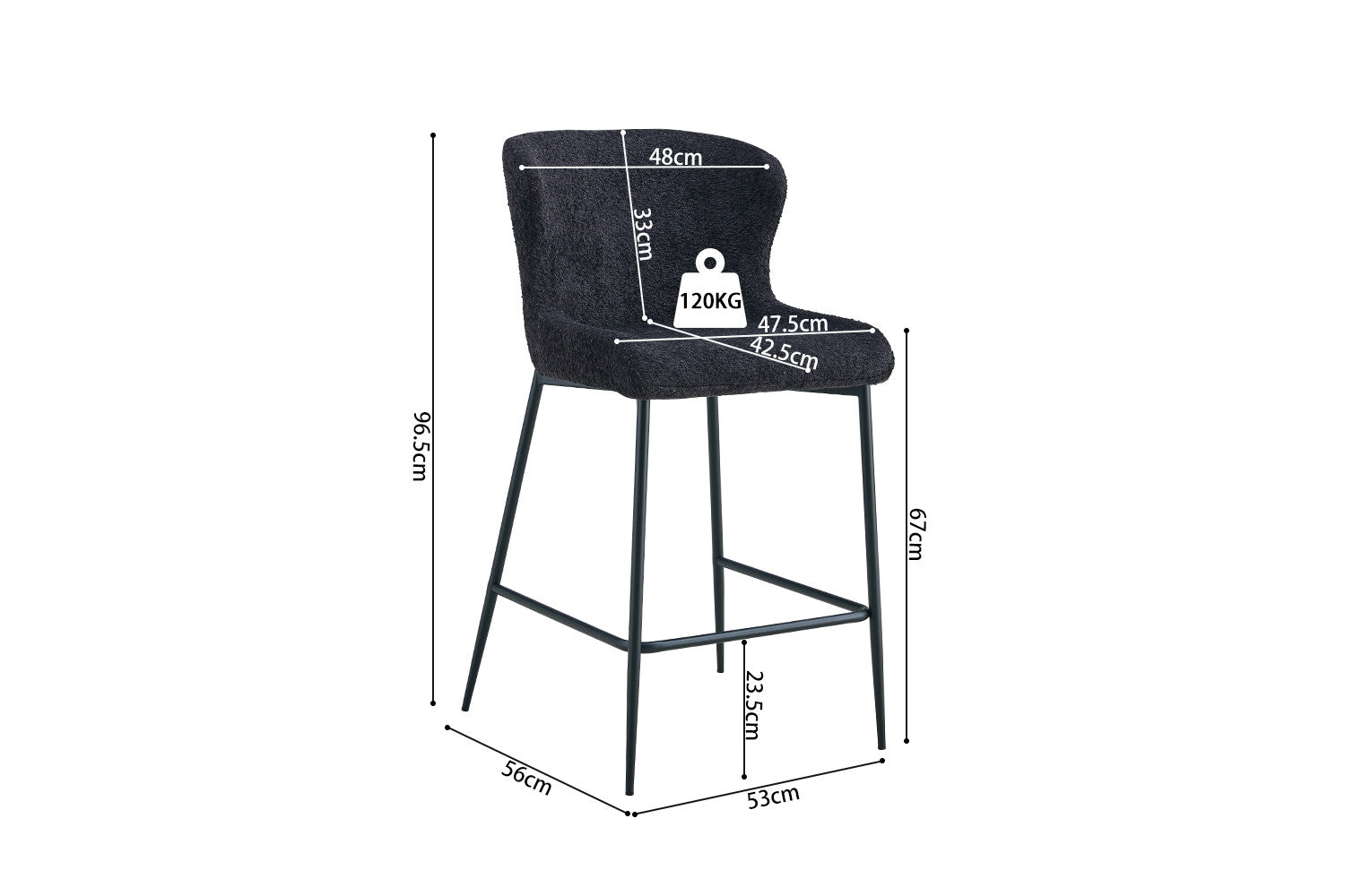 Rousseau - Tabouret de bar Lisa Boucle - Gris foncé - 96,5x51,5x56 cm
