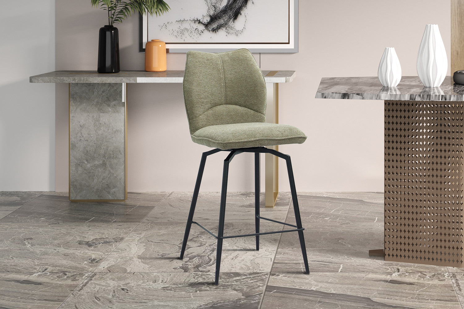 Rousseau - Tabouret de bar Lara - Tissu Sable - 103x48x56 cm